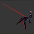 Game Movie Female Character Wearing White Helmet Red Blue Outfit Floating With Red Long Blades