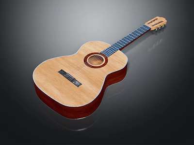 Acoustic Wooden Guitar With Natural Wood Finish Classic Body And Steel Strings 3d model