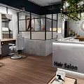 Modern Beauty And Hair Salon Interior With Styling Chairs Mirrors Lighting And Decorative Plants