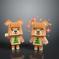 Two Pixel Art Bears Wearing Clothes With Christmas Tree Patterns And Star Decorations 3d model