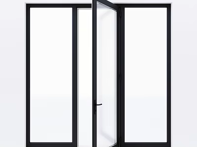 Modern Floor to Ceiling Windows with Black Frame Open Door and Clear Glass 3d model