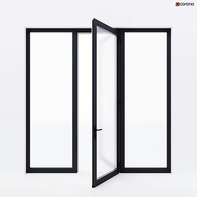 Modern Floor to Ceiling Windows with Black Frame Open Door and Clear Glass 3d model
