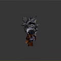 Fantasy Warrior Character With Spiked Helmet Purple Skin Black Armor Orange Boots And Large Hammer