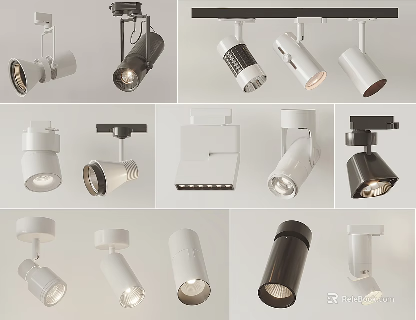 Various Styles of Downlights and Spotlights with Modern White Black Designs for Interior Lighting 3d model 
