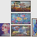 Various Framed Art Paintings Including Landscape Fish Portrait And Abstract Designs