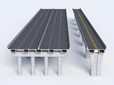 Modern Concrete Highway Bridge Structure With Multiple Piers And Lane Markings 3d model