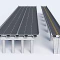 Modern Concrete Highway Bridge Structure With Multiple Piers And Lane Markings 3d model