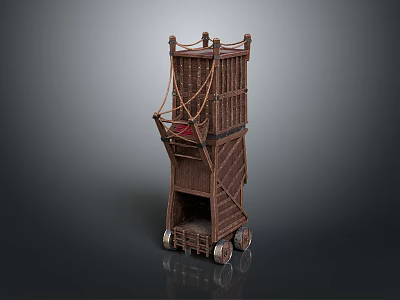 Ancient Siege Tower Model With Wooden Structure Wheels Ladder And Rope Details 3d model