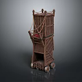 Ancient Siege Tower Model With Wooden Structure Wheels Ladder And Rope Details