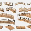 Collection Of Wooden Bridges With Various Railings Curved Shapes And Structures