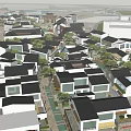 Planned Commercial Landscape with Mixed Use Buildings Roads and Green Spaces
