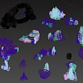 Green Stone and Wood 3D Landscape Design Elements in Various Shapes