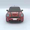 Red Compact Car With Black Stripes Front Design Featuring Headlights And Grille 3d model