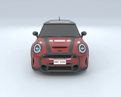 Red Compact Car With Black Stripes Front Design Featuring Headlights And Grille 3d model