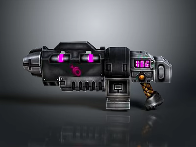 Futuristic Sci Fi Weapon With Purple Glowing Lights Digital Display And Metallic Structure 3d model