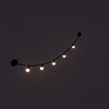 Golden Curved Chandelier With Five Round Bulbs On White Vertical Striped Wall