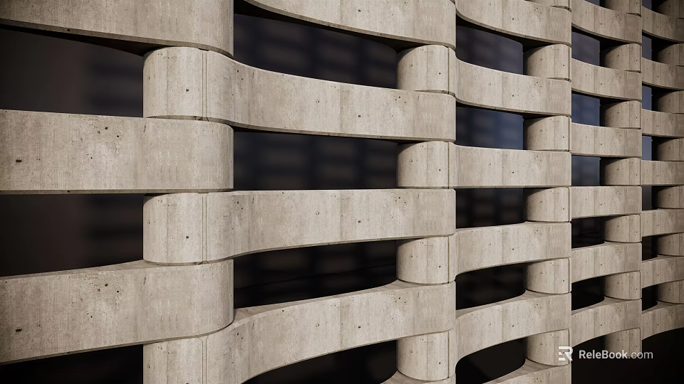 Modern Concrete Partition Design Featuring Curved Structure And Open Decorative Patterns 3d model