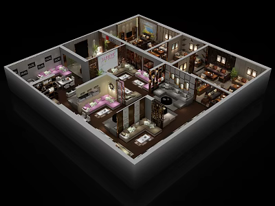 3D Commercial Interior Layout With Treatment Beds Reception Area And Storage Cabinets 3d model