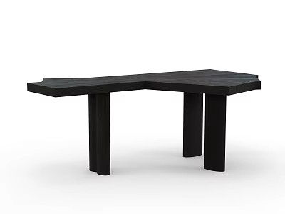 Black Modern Desk With Extended Top And Four Sturdy Legs Design 3d model