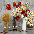 Decorative Ornament Set With Red Poppies White Berries Wheat Sheaves Leaf Decor Vase And Candles