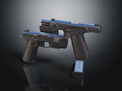 Two Modern Tactical Black Pistols With Sleek Design And Reflective Finish 3d model