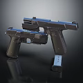 Two Modern Tactical Black Pistols With Sleek Design And Reflective Finish