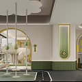 Modern Indoor Playground With Arch Design Shelves And Animal Art