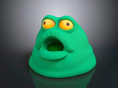 Fun Green Cartoon Toy with Big Eyes and Open Mouth Design 3d model