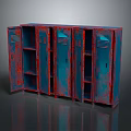 Rustic Vintage Lockers Furniture With Blue And Red Finish Multiple Open Doors And Shelves