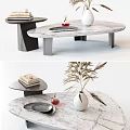 Elegant Modern Marble Coffee Table Featuring Oval Shape Vase Tray and Books 3d model