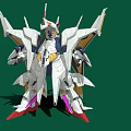 Futuristic White Yellow Mecha Robot Model With Purple Red Accents And Green Background