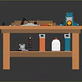 Functional Workbench with Clamp Tools Tape Measure Wooden Top and Storage Shelf