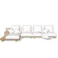 Modern Sectional Sofa with Plush Cushions Wooden Legs and Throw Blanket