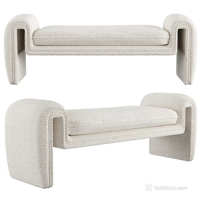 Modern Beige Sofa Bench With Fluffy Fabric Upholstered Armrest Minimalist Design 3d model 