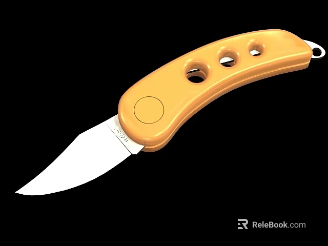 Yellow Handle Pocket Knife With Silver Blade Holes And Loop Design 3d model
