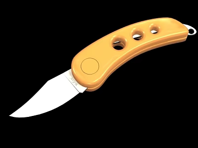 Yellow Handle Pocket Knife With Silver Blade Holes And Loop Design 3d model
