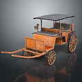 Vintage Wooden Horse Drawn Carriage With Canopy Top Leather Seats Brass Lamp And Spoked Wheels