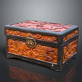 Decorative Carved Wooden Box With Floral Patterns And Metal Lock Design
