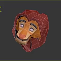 Cartoon Style Low Poly 3D Lion Head Model With Red Mane And Orange Face Design