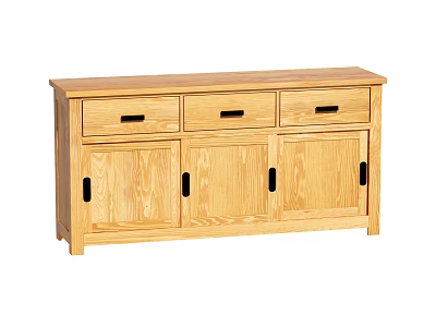 Light Oak Wooden Sideboard with Three Drawers and Two Cabinet Doors 3d model