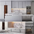 Modern Kitchen Interior With Marble Countertop And Stylish White Cabinets 3d model