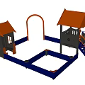 Playground Equipment With Orange Roof Playhouses Slide And Blue Arched Connecting Parts