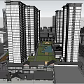 Modern Commercial Street Development With High Rise Buildings Central Plaza And Green Park
