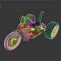 Orange Custom Motorcycle with Large Wheels and Unique Chrome Frame Design