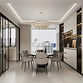 Modern Living and Dining Room Interior With Beige Sofa Green Armchair TV And Decorative Painting