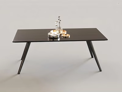 Minimalist Modern Black Dining Table with Sleek Legs and Decorative Silver Centerpieces 3d model