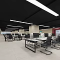 Modern Public Office Space With Desks Computers Chairs Black Ceiling And Linear Lights 3d model