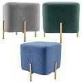 Square Velvet Stools in Gray Green Blue with Modern Gold Legs Design