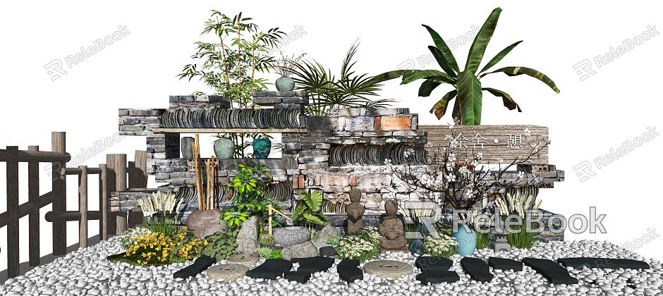 New Chinese style landscape sketch landscape sketch courtyard landscape dry landscape model