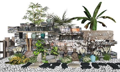 New Chinese style landscape sketch landscape sketch courtyard landscape dry landscape 3d model